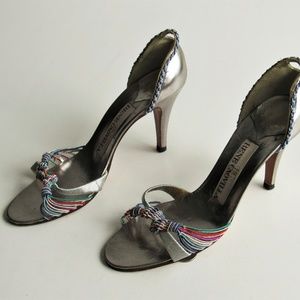 Rene Caovilla Metallic Silver Strappy Heels